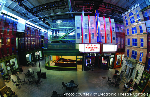 ETC headquarters’ main lobby, dubbed “Town Square,” is a massive Edward Hopper-themed theater set designed to showcase ETC products and bring together employees with different expertise. Involved in the building’s design, Foster was adamant that concrete extend throughout office space to create a sense of common footing with workers on the manufacturing floor. Also, nobody in management gets an office with a window.